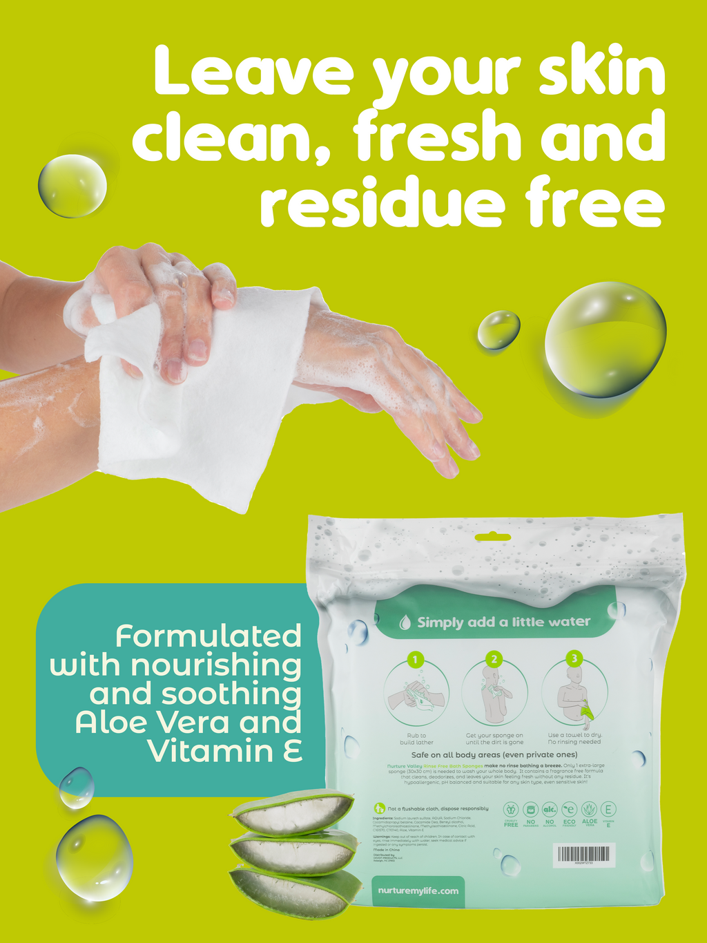 Waterless Sponge Bath Wipes